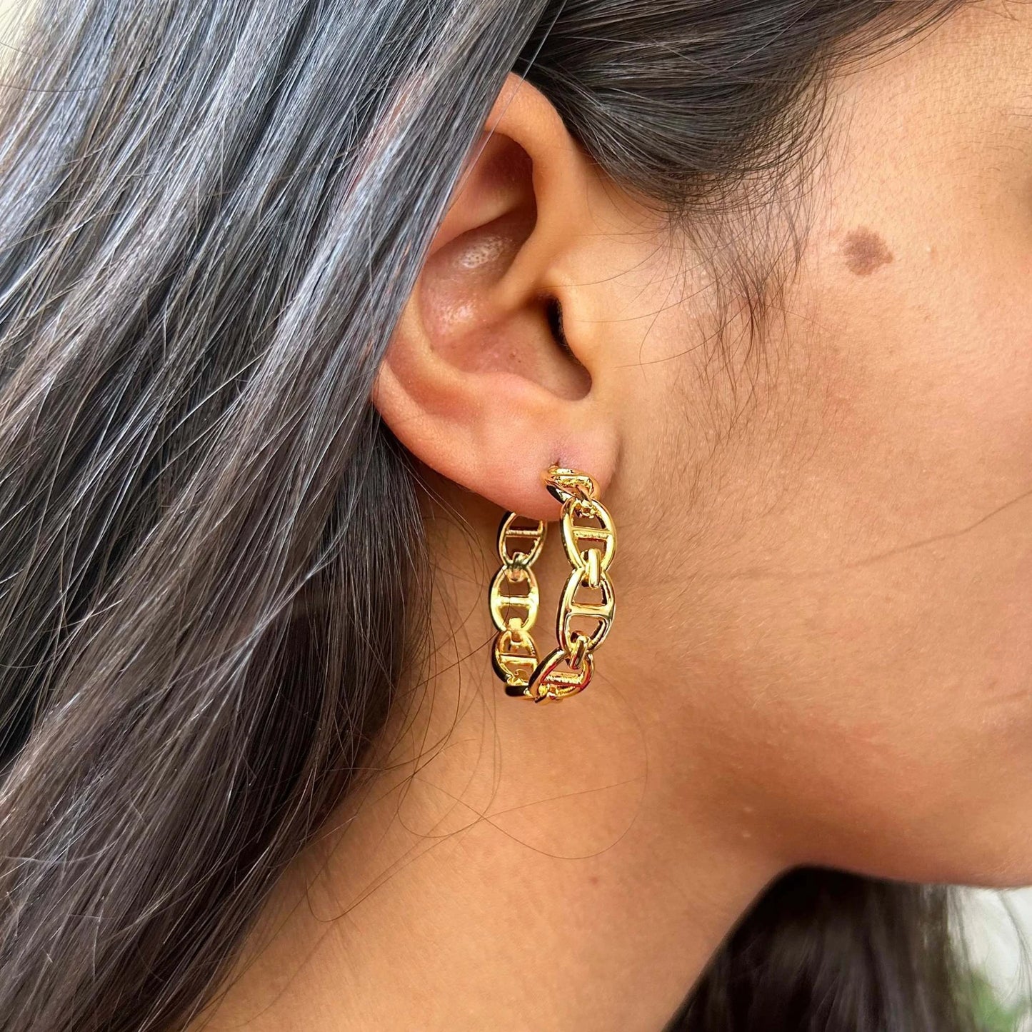 Everyday Gold Pebble Hoop Statement Earrings with Anti-Tarnish Finish