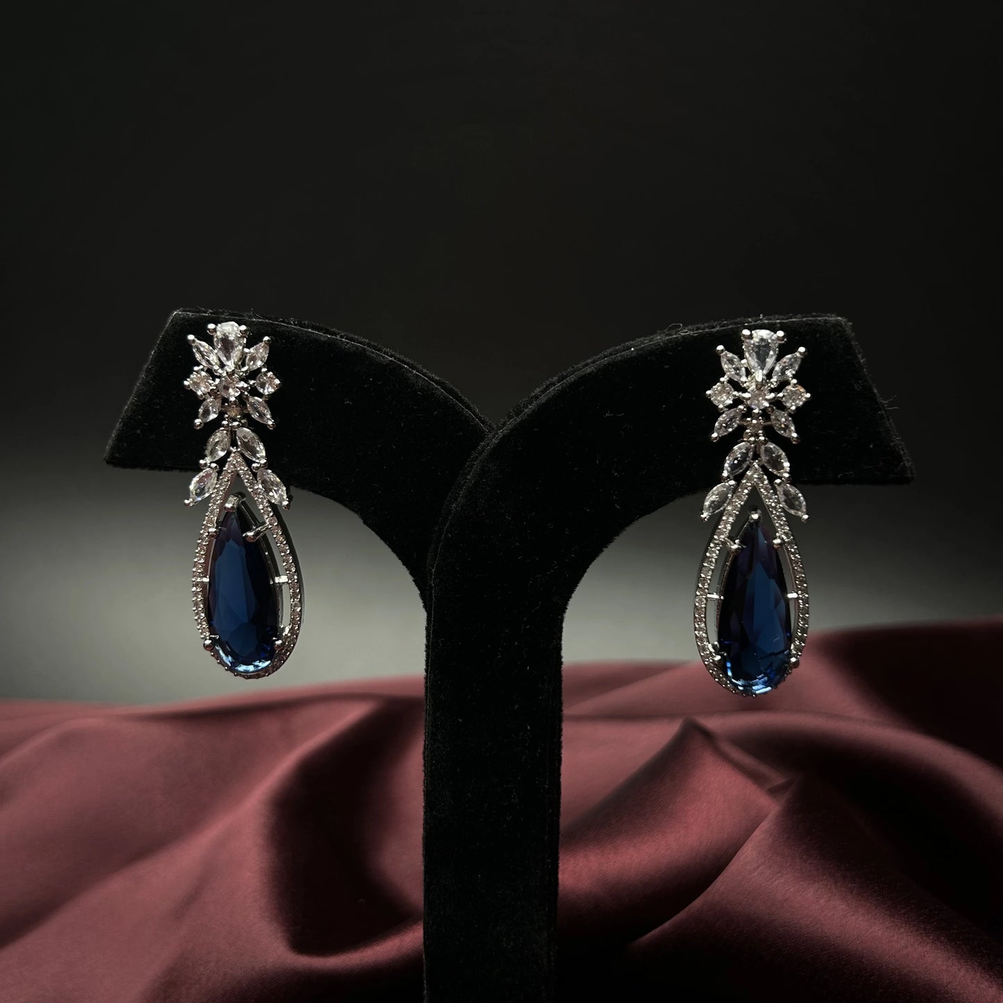 Boond Sapphire Blue American Diamond Earrings with Starling Stone