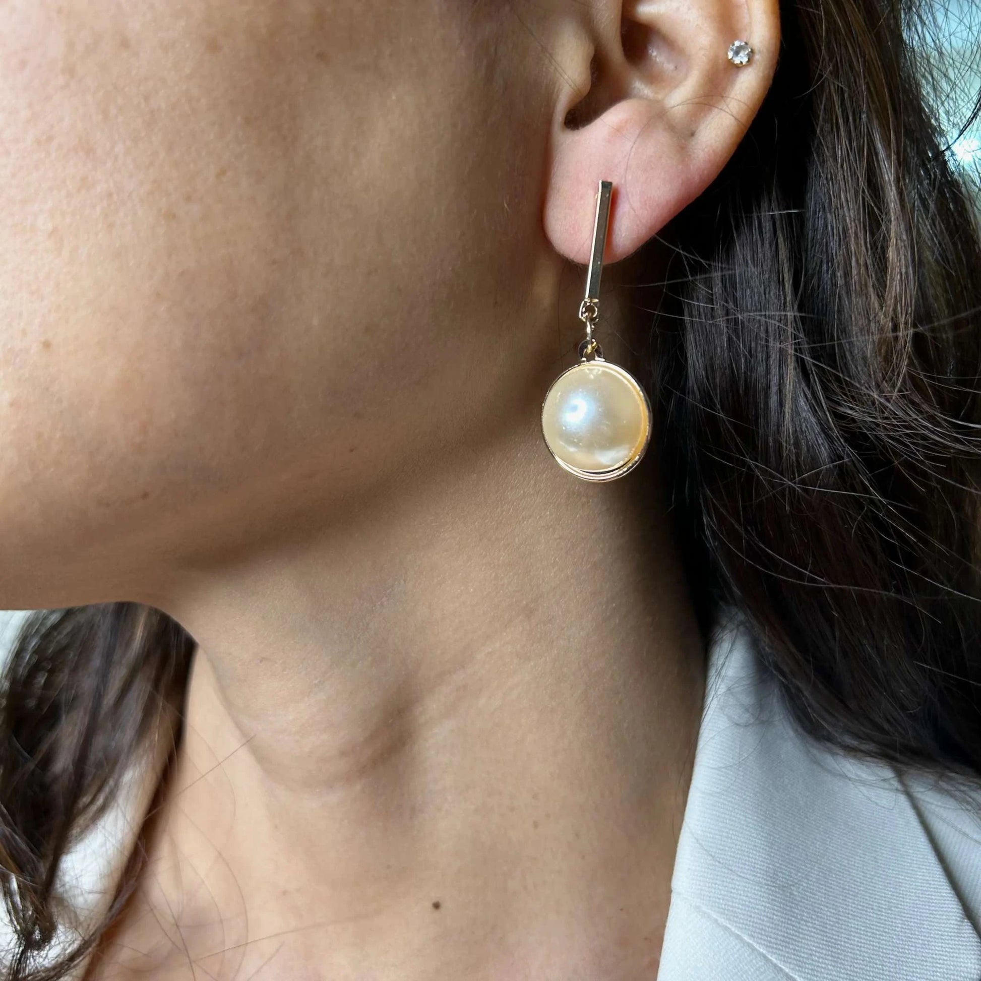 Pearl Dot Gold Dangling Statement Earrings with Anti Tarnish Finish 