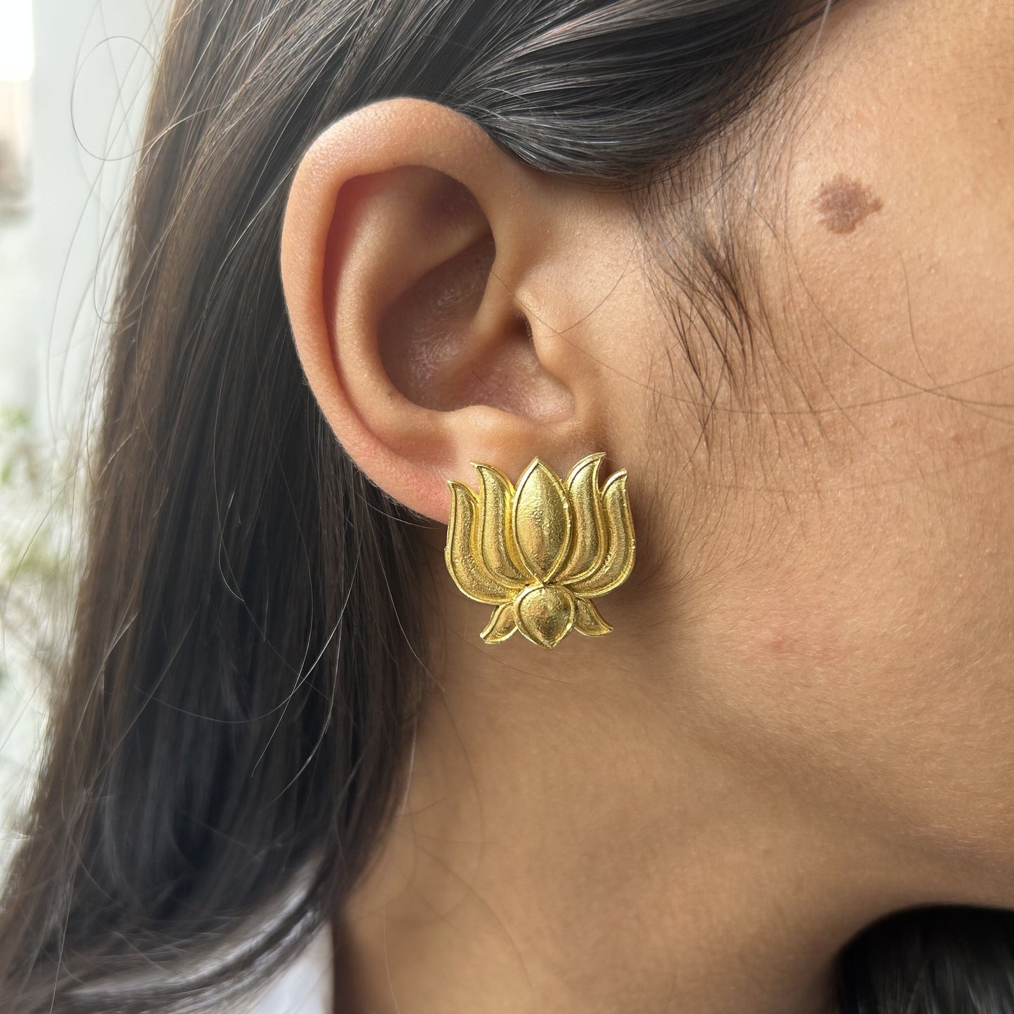 Lotus Gold Brass Handcrafted Earrings