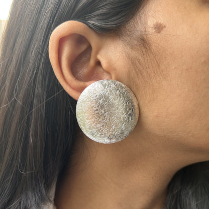 Dhaal Round Silver Handcrafted Brass Earrings