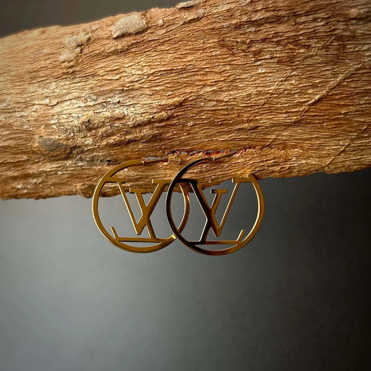 LV Style Gold Dainty Hoops Anti-Tarnish Finish Statement Earrings