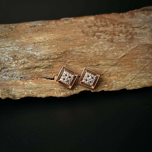 Square in Square Studs with Nano American Diamond and Gold Base