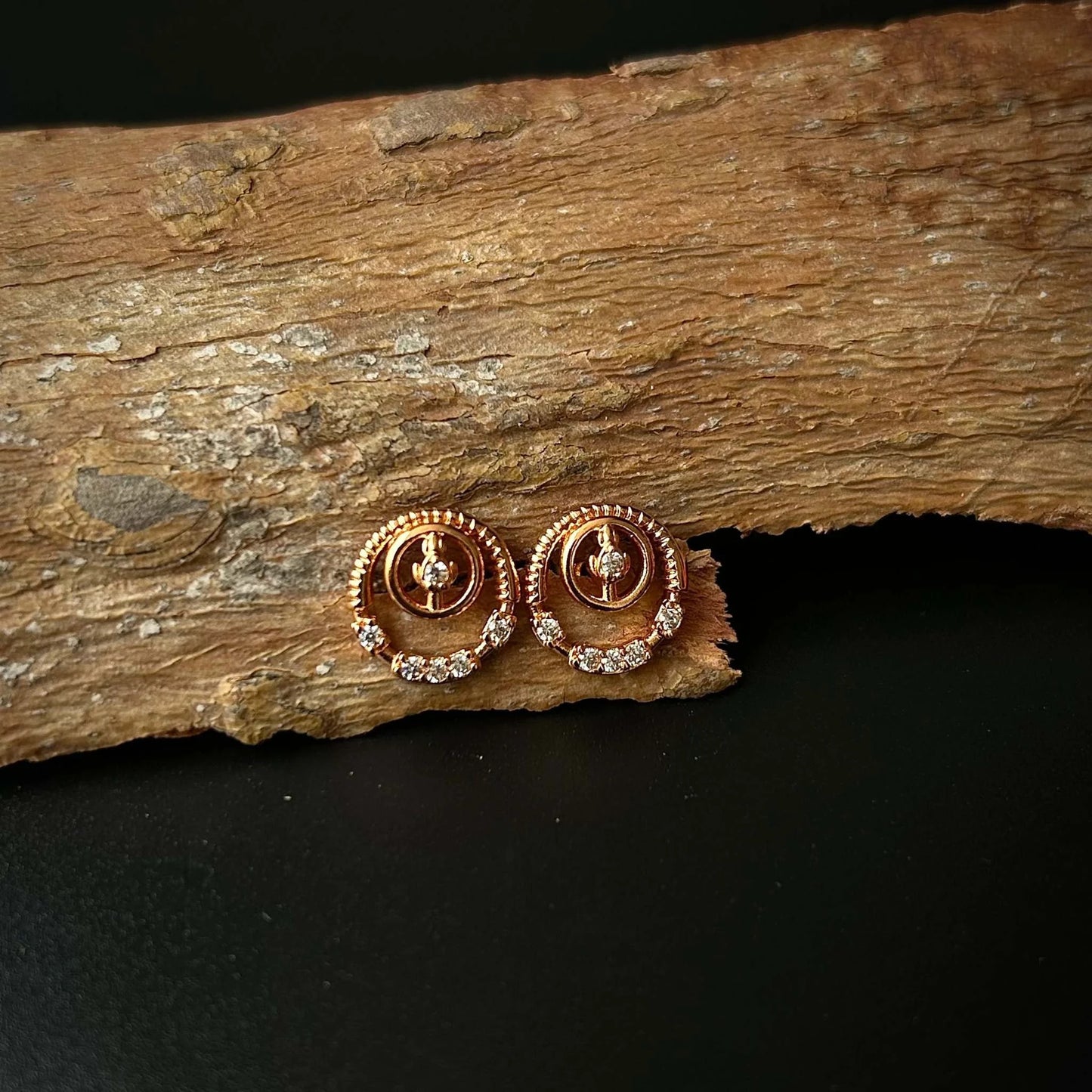 Circle Abstract Gold Studs with Nano American Diamond