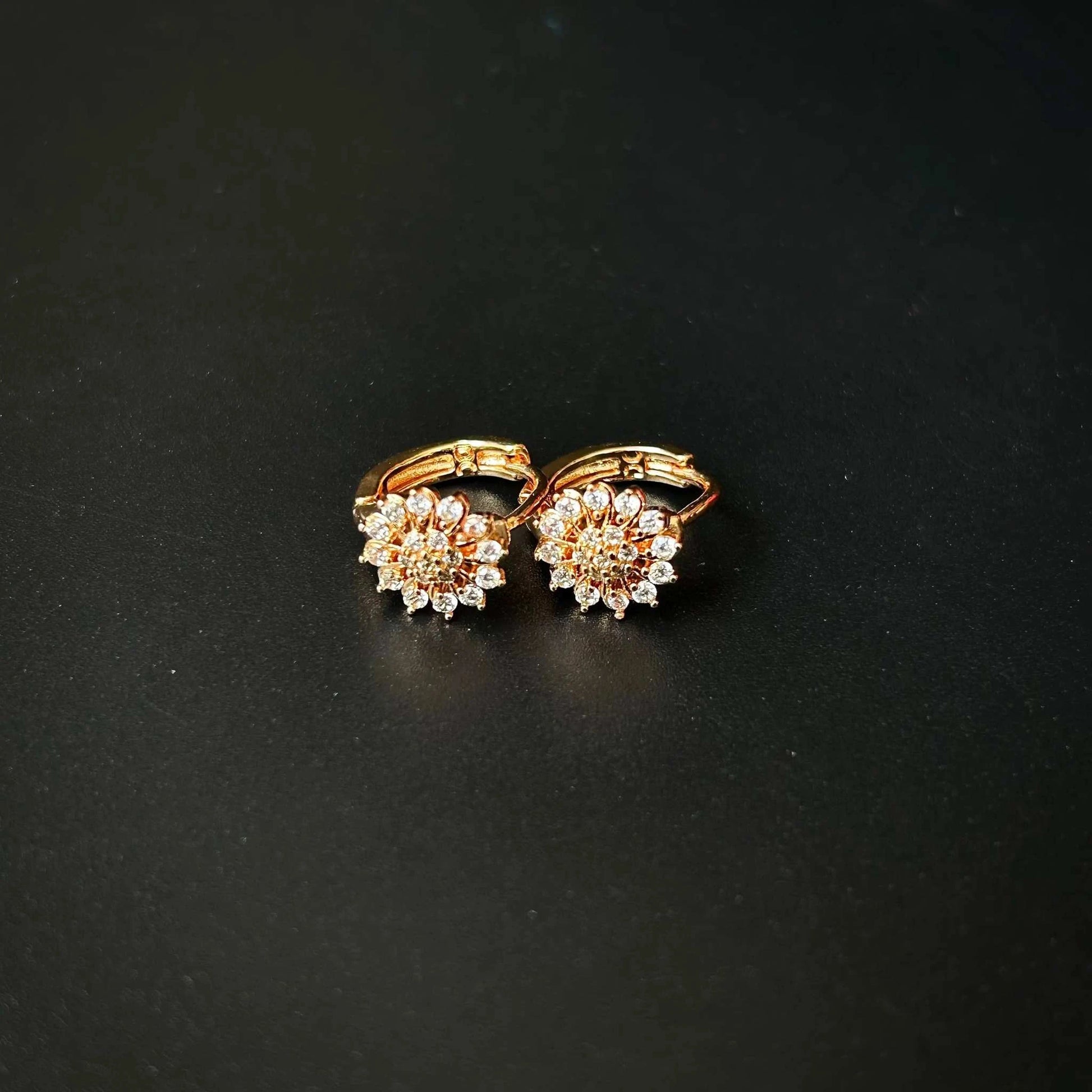 Gold Flower Bali with Studded American Diamond Earrings