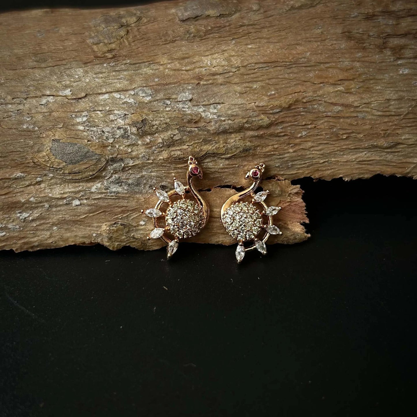 Peacock Shaped Studs Earrings with Nano American Diamonds