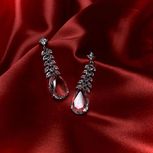 Boond Silver Sterling Tear Drop Earrings with American Diamonds