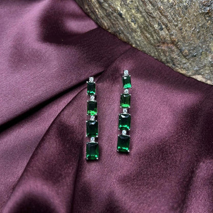 Iris Bejeweled Emerald Green and Silver American Diamond Choker Set