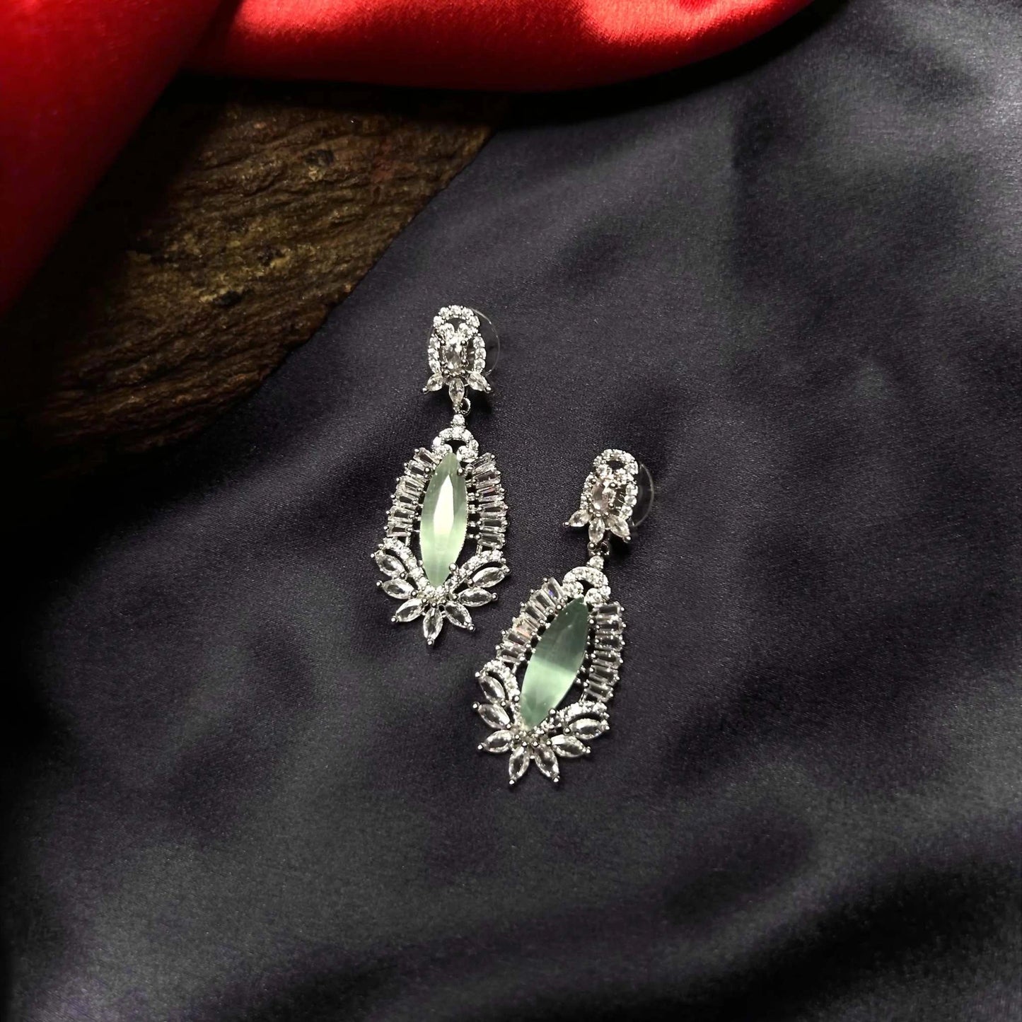 Boond Mint Green and Silver Sterling American Diamond Earring