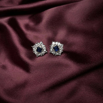 Sitara Sapphire Blue and Silver Sterling Stud with American Diamond 