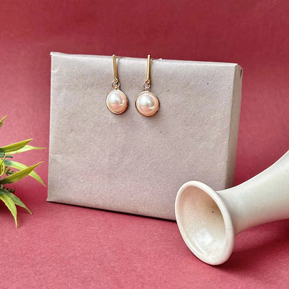 Pearl Dot Gold Dangling Statement Earrings with Anti Tarnish Finish 