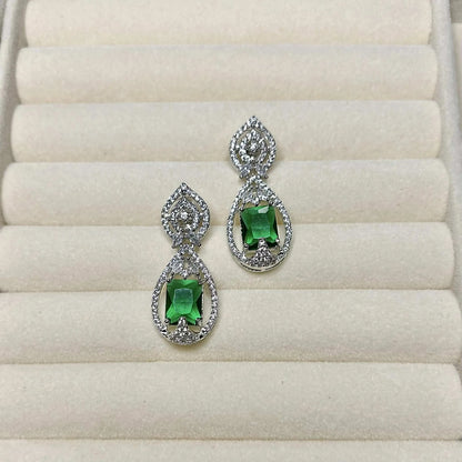 Hoor Emerald Green and Silver Tear Drop American Diamond Earring