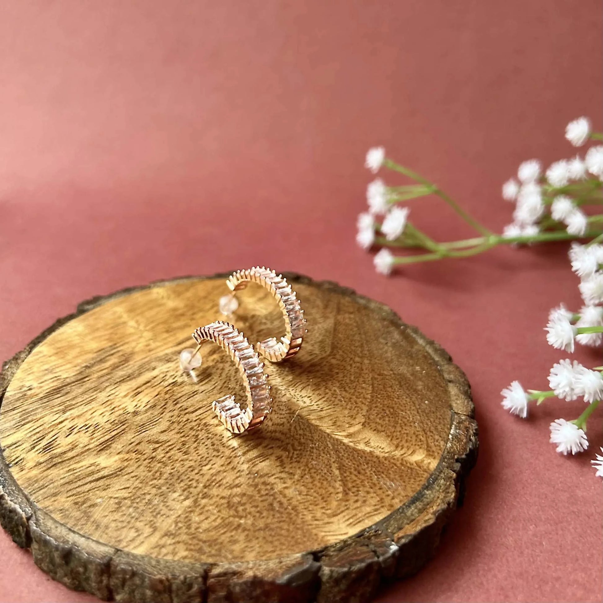 Quad Stone Rose Gold Statement Hoops with Anti Tarnish Finish 