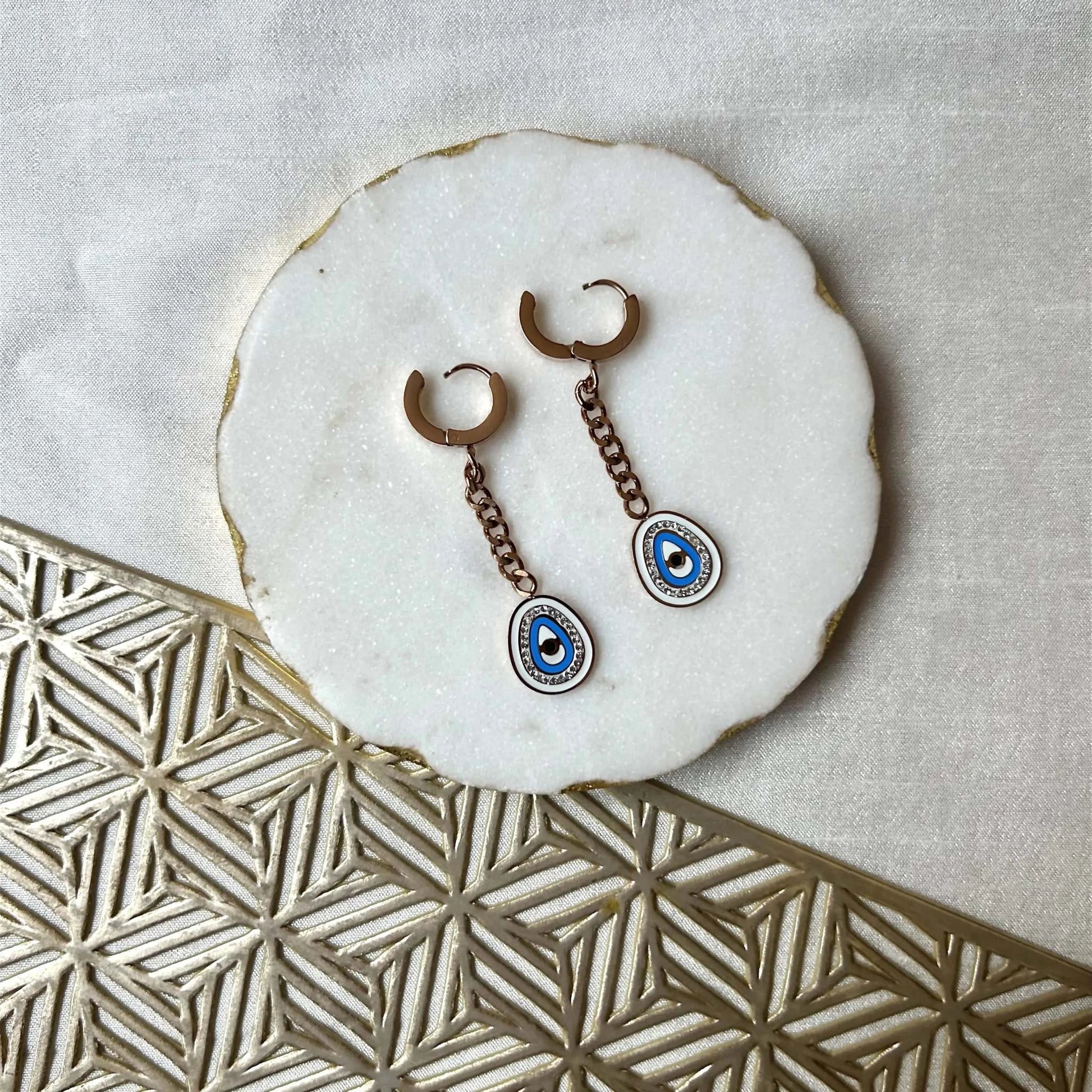 Evil Eye Gold Chain Statement Earrings with Anti Tarnish Finish