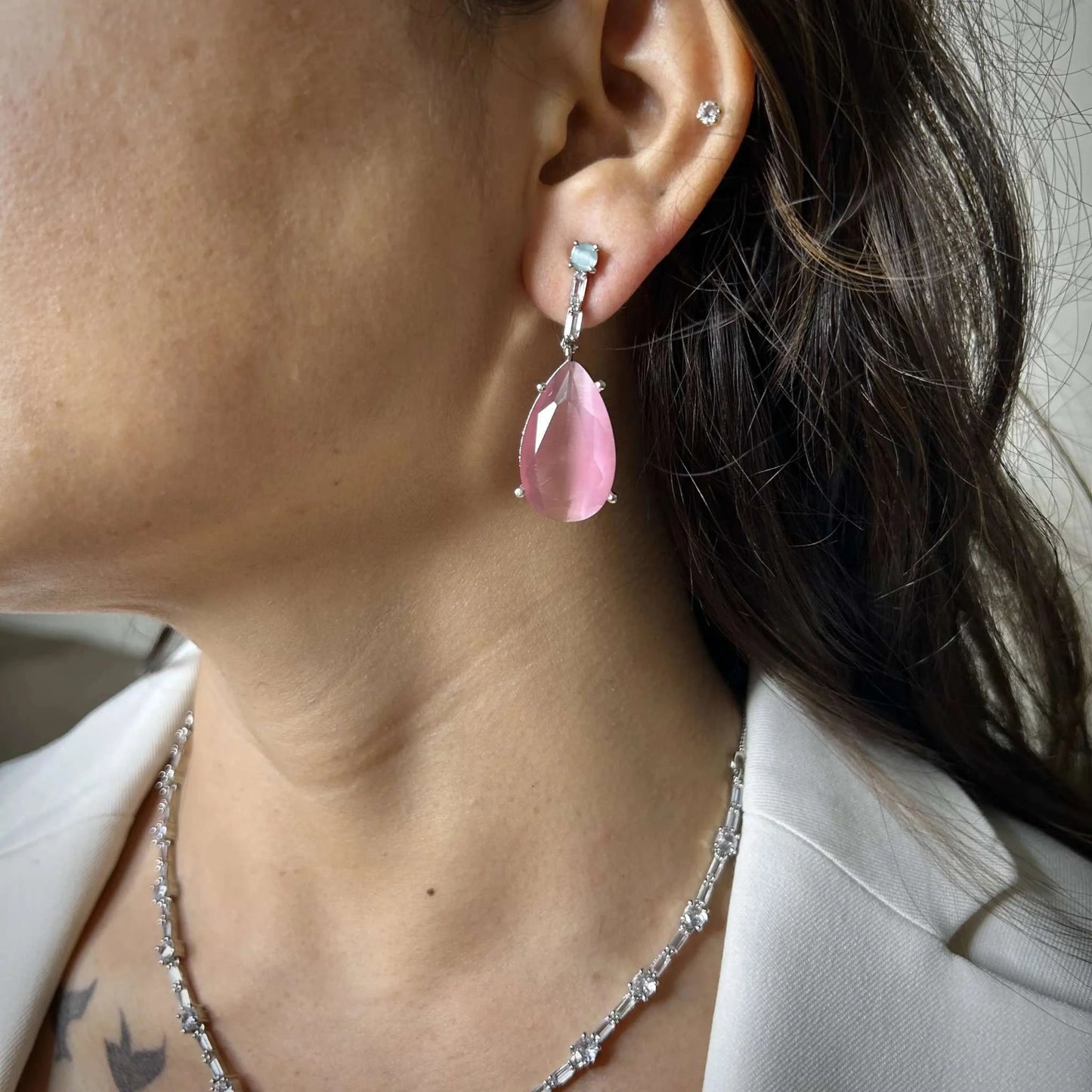 Boond Blush pink Lean American Diamond Necklace with Sterling Stones