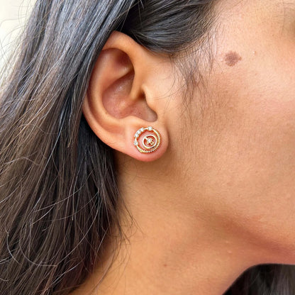 Circle Abstract Gold Studs with Nano American Diamond