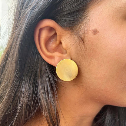 Round Dainty Textured Gold Anti Tarnish Finish Statement Earring