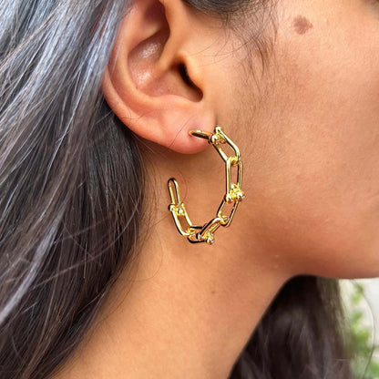 Gold Entangled Chain Dainty Hoops Anti-Tarnish Statement Earrings