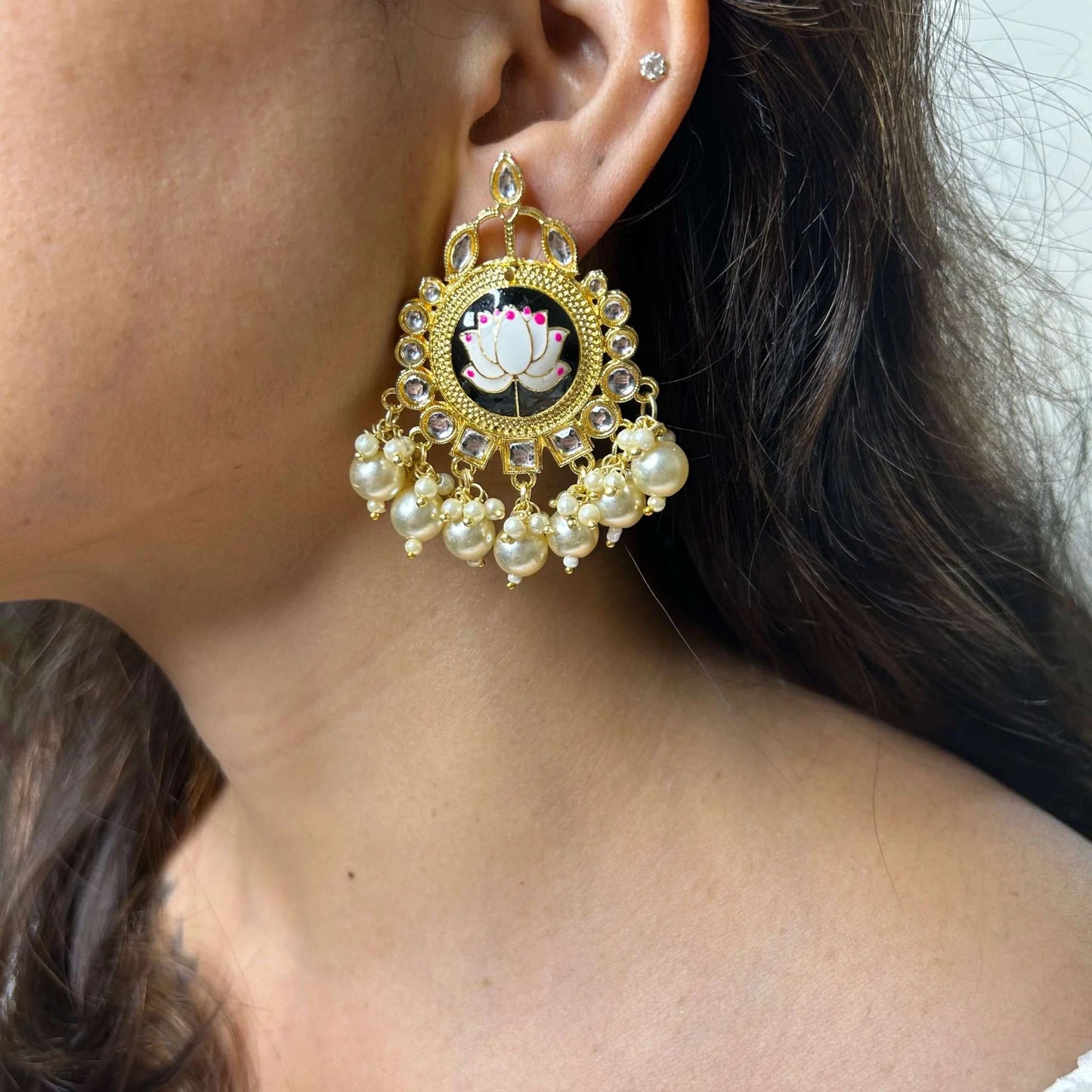 Kamal Black and Gold Meenakari Jhumka 