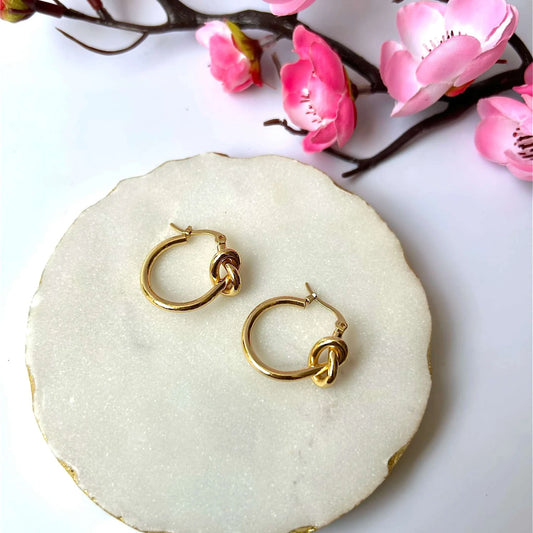 Knot Singles Gold Hoops Statement Earrings with Anti-Tarnish Finish