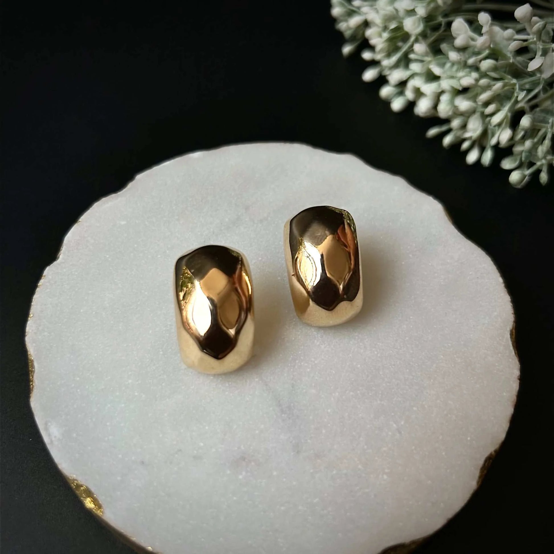 Solid Oval Shaped Gold Statement Earrings with Anti-Tarnish Finish