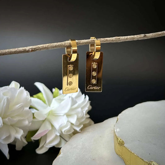 Cartier Style Rectangle Anti-Tarnish Statement Earrings