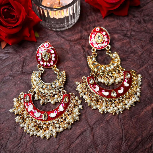 Hayat Red Double Layered Meenakari Jhumka