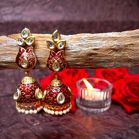 Kali Phool Maroon Meenakari Earring