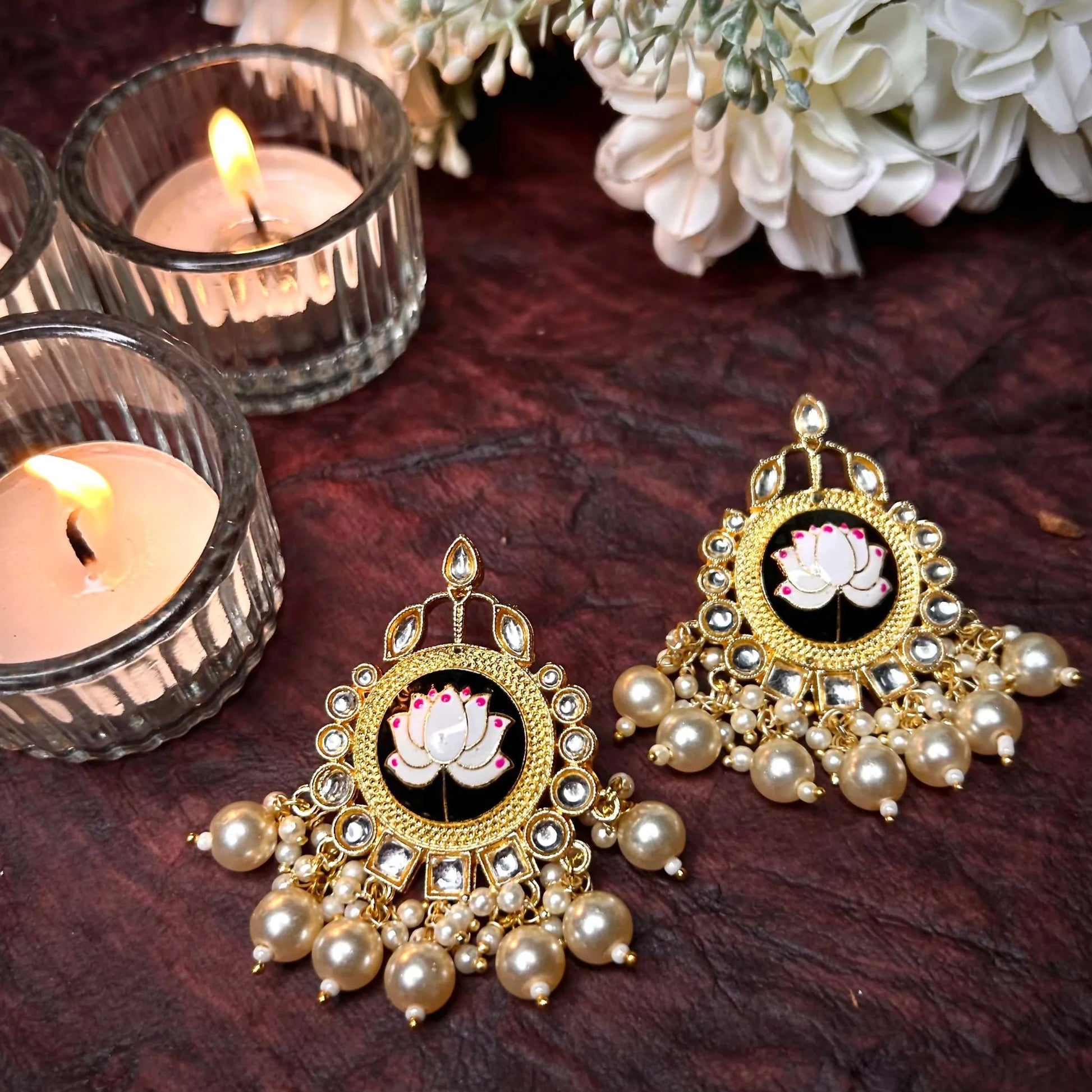 Kamal Black and Gold Meenakari Jhumka 