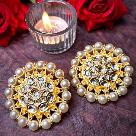 Sukhi Yellow Meenakari Round Earrings