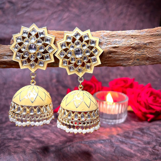 Sitara Light Yellow Meenakari Jhumka 