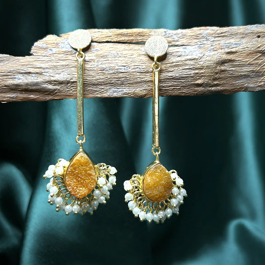 Amaam Yellow Hanging Earrings with Natural Quartz