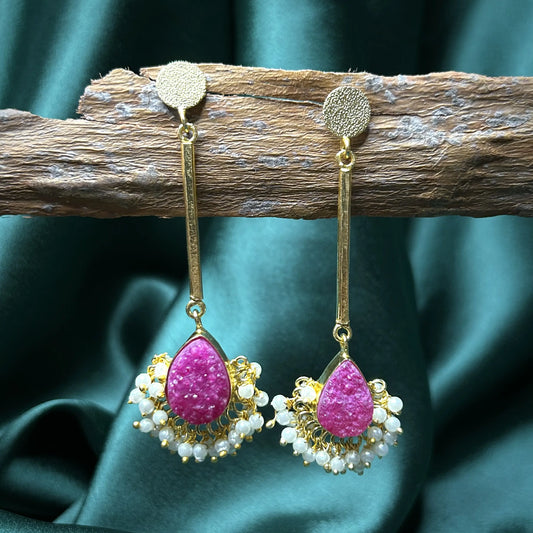 Amaam Magenta Hanging Earrings with Natural Quartz