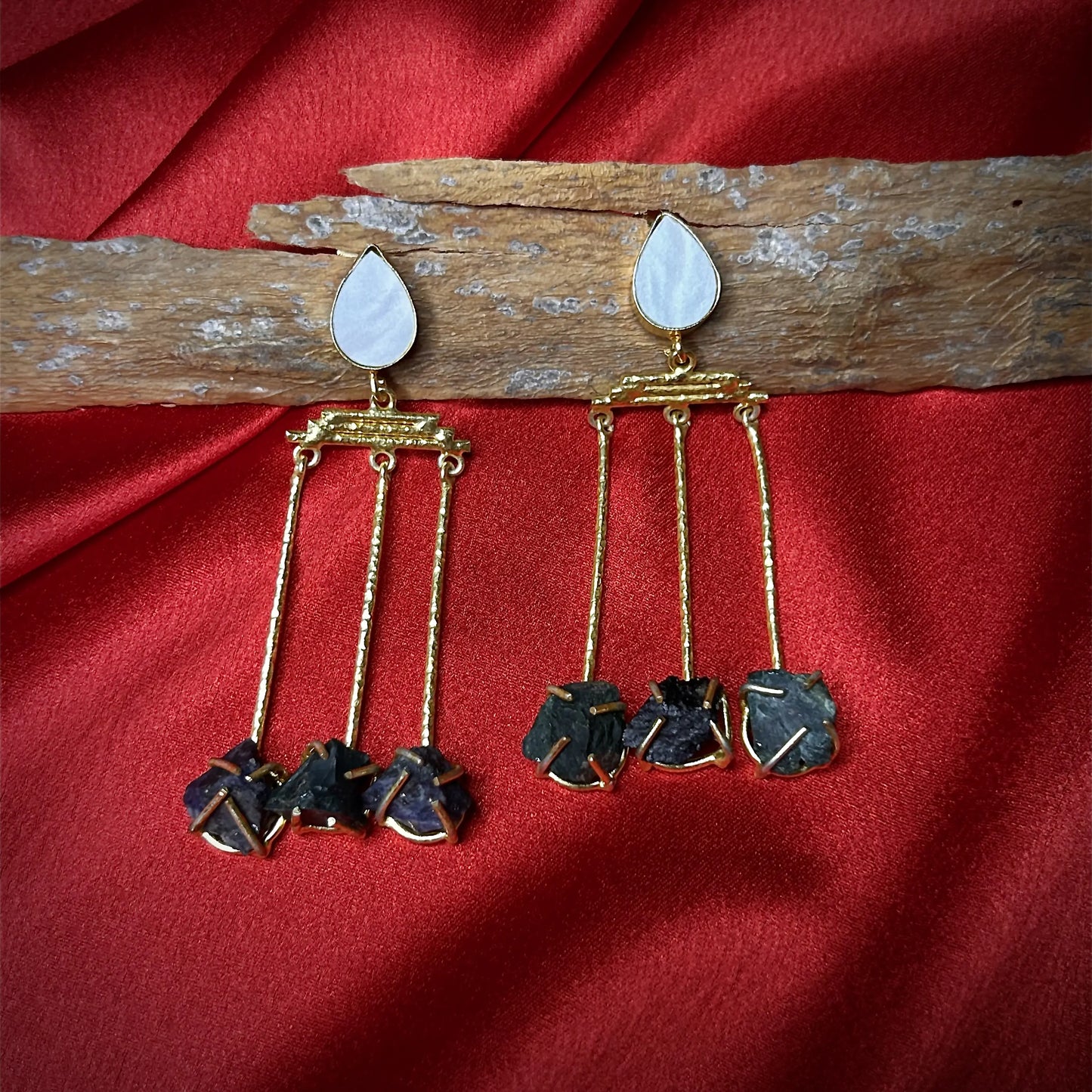 Natural Mother of Pearl Drop Earrings with a Touch of White Drop