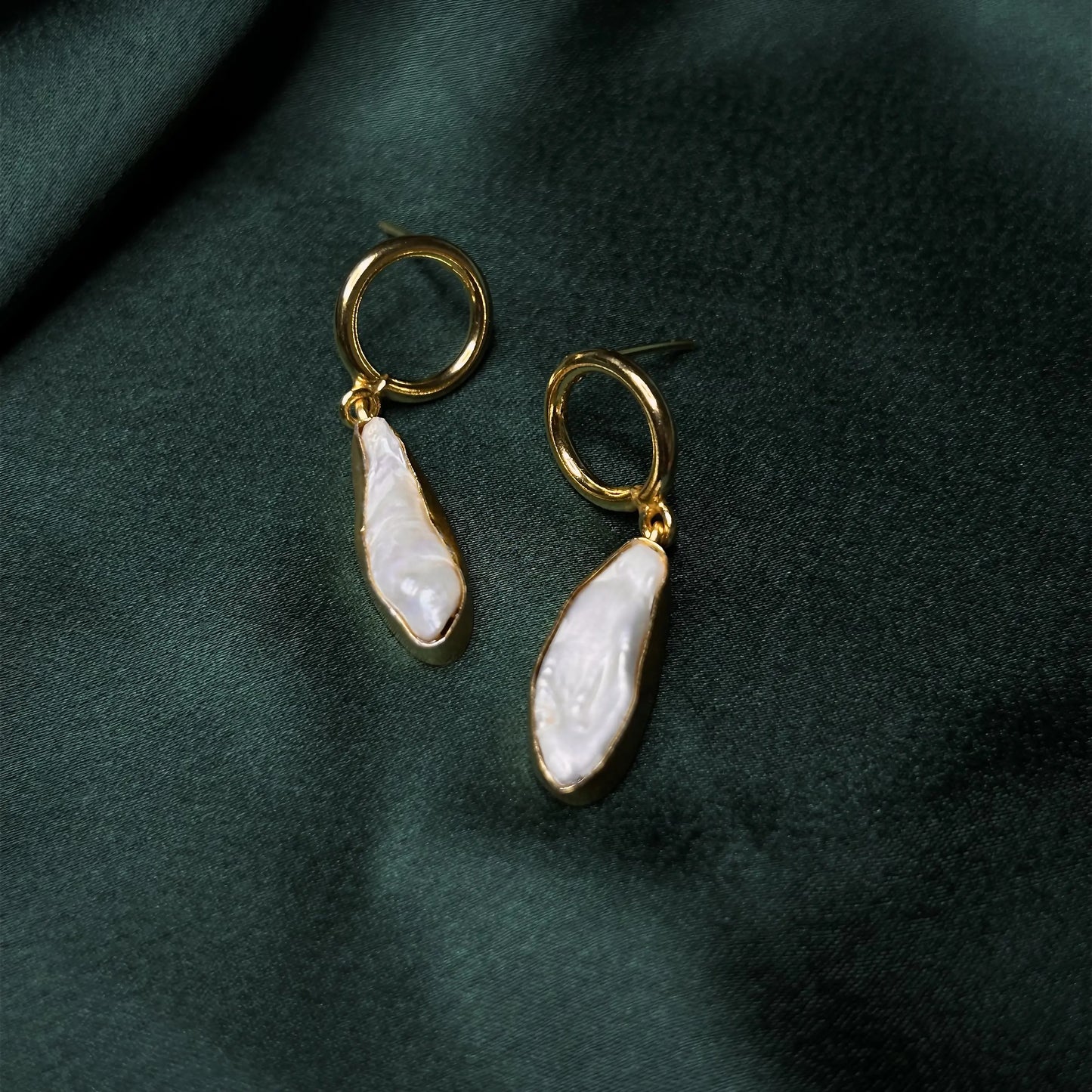 White Shell Pearl Drop Earrings with Gold Brass Base