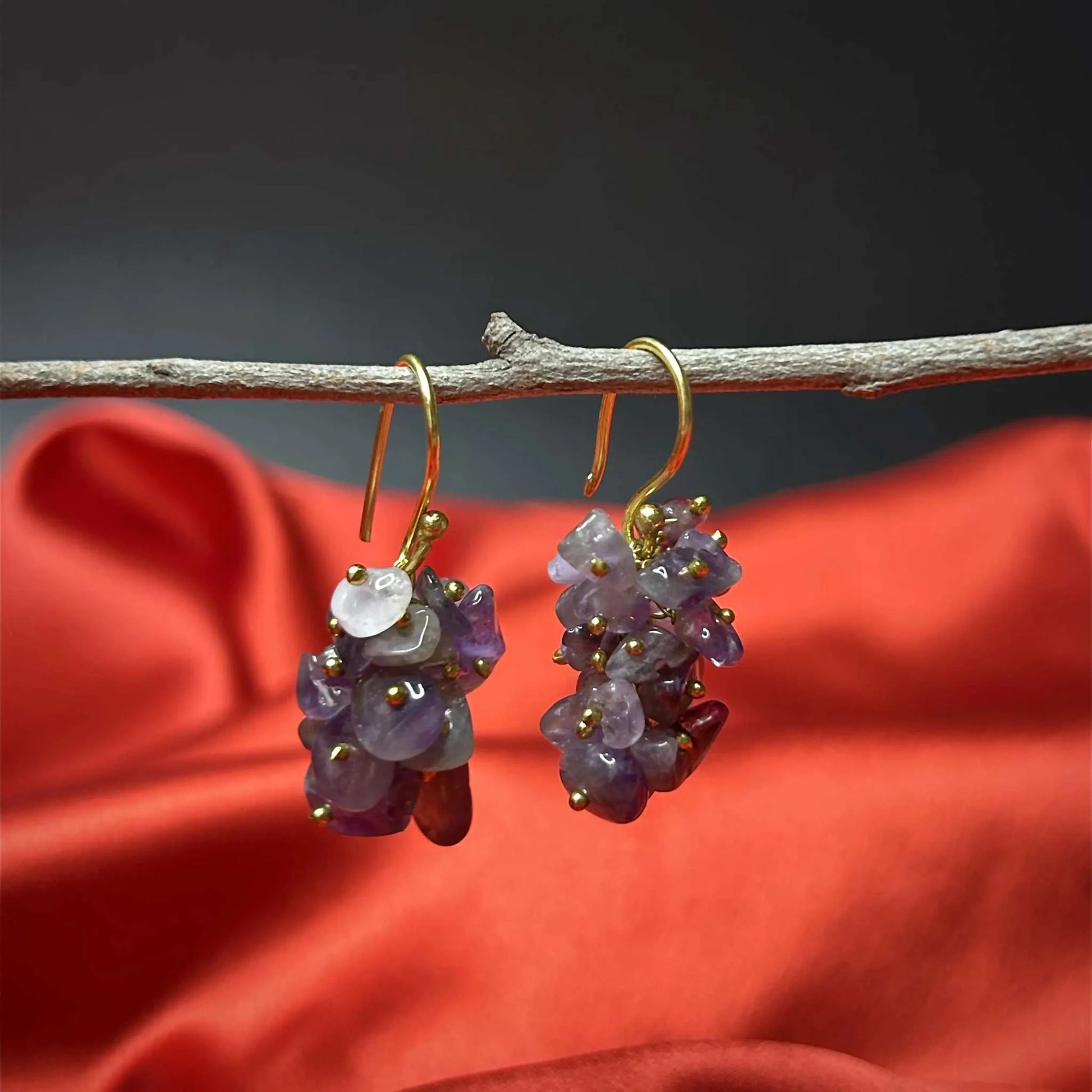 Purple Petite Grape Shaped Amethyst Quartz Drop Earrings