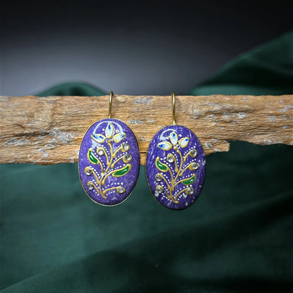 Gul Oval Monalisa Stone Earring with Phool Patti Work