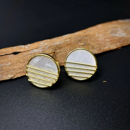 Full Moon Gold Ringed Baroque Pearl Earrings