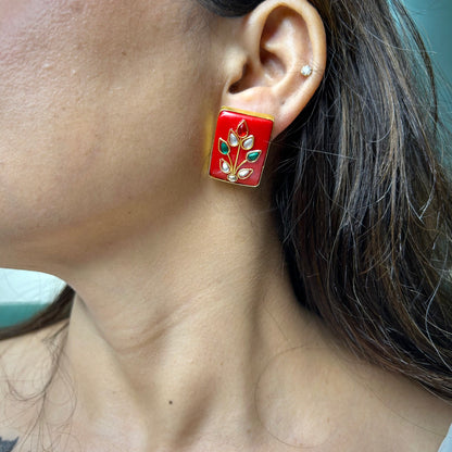 Ghazal Red Kundan Earrings