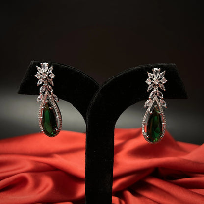 Boond Emerald Green American Diamond Earrings with Starling Stone