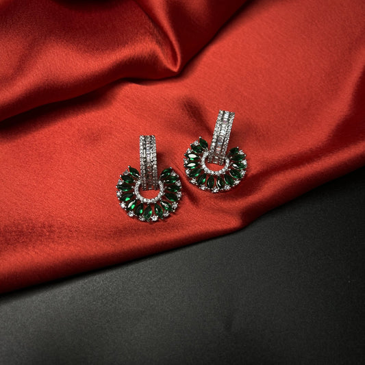 Amor Emerald Green American Diamond Earrings with Starling Silver