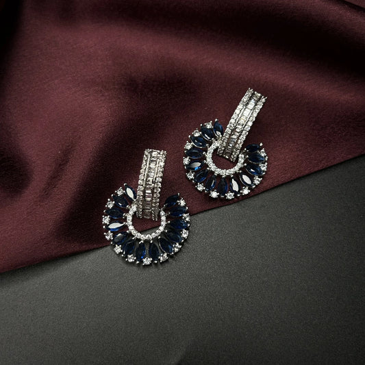 Amor Sapphire Blue American Diamond Earrings with Starling Stone