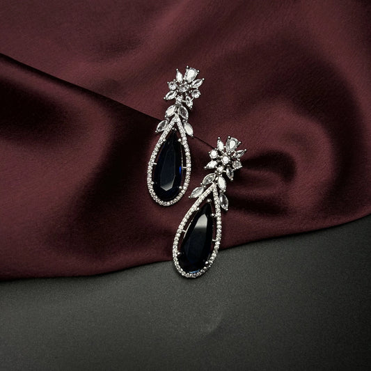 Boond Sapphire Blue American Diamond Earrings with Starling Stone