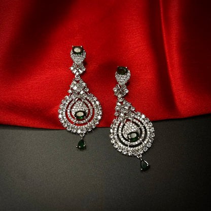 Ruhani Emerald Green American Diamond Necklace Set with Maang Tikka