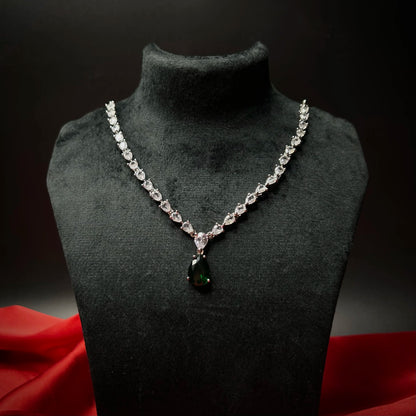 Aheli Emerald Green American Diamond Necklace Set with Starling Stones