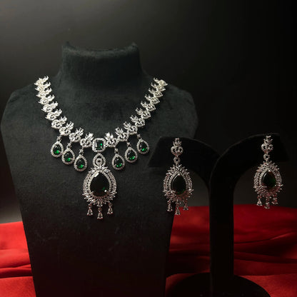 Paakhi Emerald Green American Diamond Necklace Set with Starling Stone