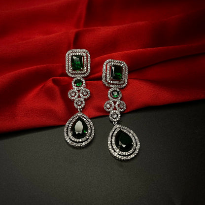 Tahira Emerald Green American Diamond Necklace Set with Maang Tikka