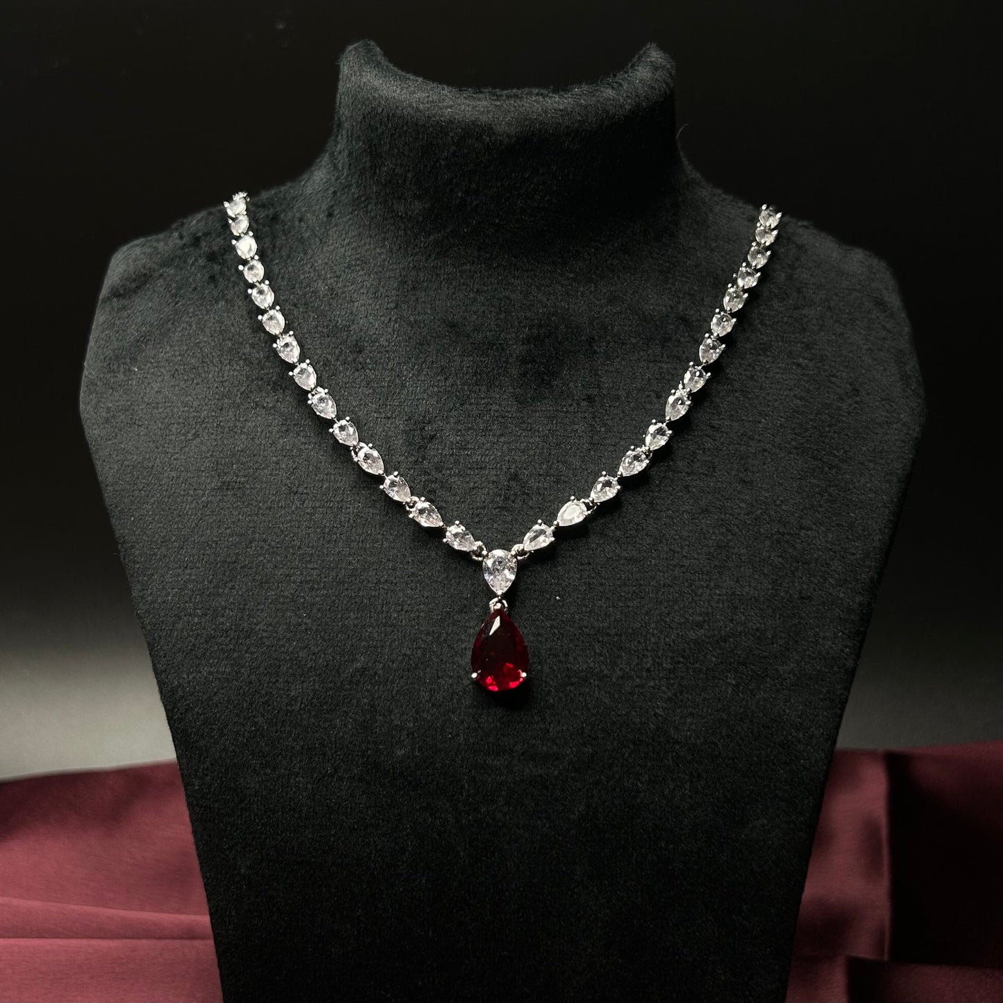 Aheli Ruby Red American Diamond Necklace Set with Starling Stones