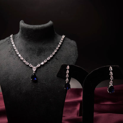 Aheli Sapphire Blue American Diamond Necklace Set with Starling Stones