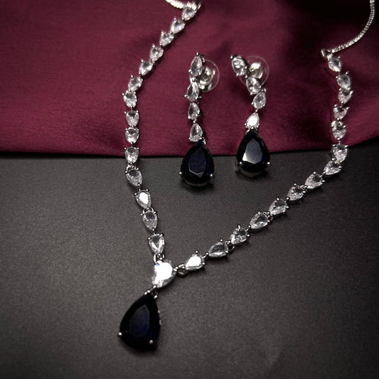 Aheli Sapphire Blue American Diamond Necklace Set with Starling Stones